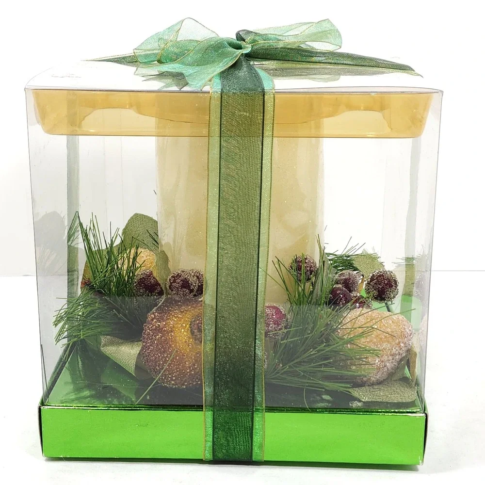 Kohl's Christmas Holiday Green‎ and Gold Pillar Candle Wreath Base New